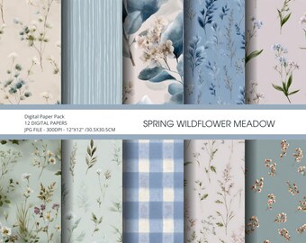 Frühling Wildblumen Wiese Digital Paper Pack | Cottagecore Floral Scrapbook Papier |