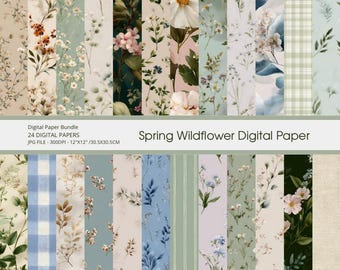 Frühling Wildblumen Digitales Papier | Cottagecore nahtlose Blumenmuster (Digitaler Download)