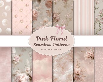 Rosa Florale nahtlose Muster | Vintage Shabby Chic Scrapbook Papier (Digitaler Download)