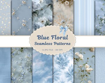 Blaue Florale Musterdesigns, Vintage Grandmillennial Scrapbook Papier (digitaler Download)