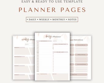 Minimaler Digitaler Planer | 5-seitiger täglicher Wochen-Monatsplaner, Notizen & Selbstreflexion (Instant Download)