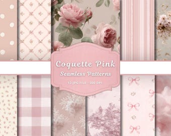 Rosa Kokette Digitales Papier | Floral Schleife Musterdesign (Digitaler Download)