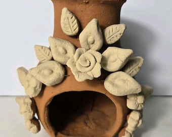 7-calowy miniaturowy kominek z terakoty na stół, meksykańska sztuka, ręcznie robiony