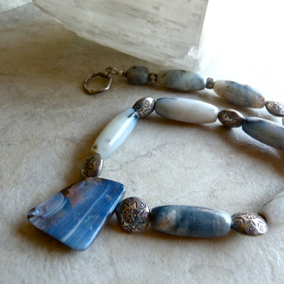 Blue Boulder Opal Pendant and Thai Silver Sunburst Beads Large | Etsy