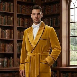 gold dressing gown mens Mens Gold Paisley Robe | Long Dressing Gown