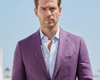 Handmade Purple Linen Suit - Slim Fit Two Piece Wedding Outfit