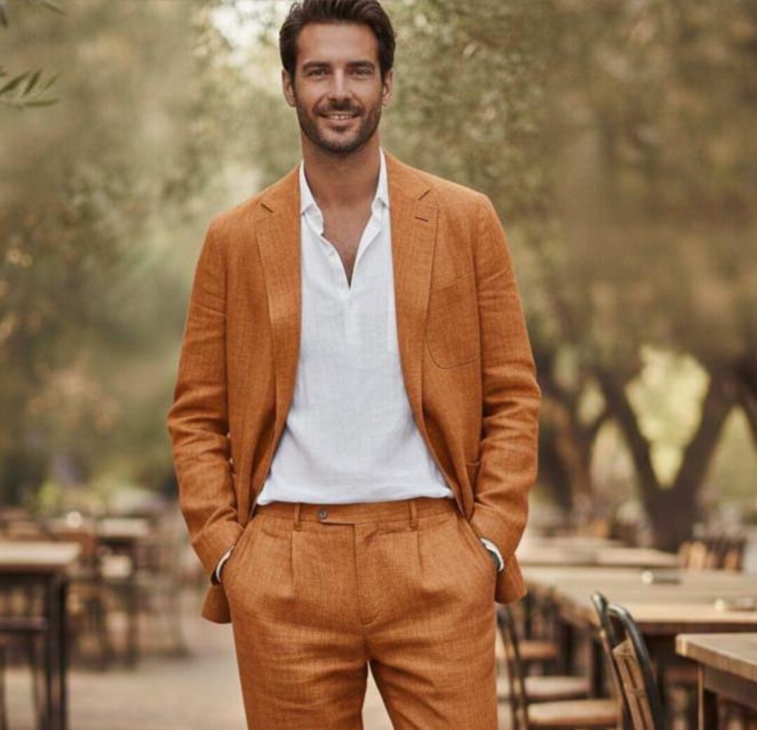 Men's Handmade Rust Linen Suit – 2-piece Blazer & Pants - Etsy