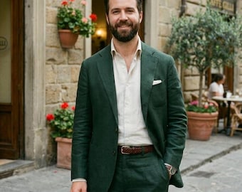 Luxe smaragdgroen herenkostuum, slim fit trouwpak, formeel pak in Italiaanse stijl, outfit bruidegom, 2-delig pak, feestkleding, op maat gemaakt