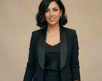 Conjunto de traje de esmoquin negro para mujer, elegante traje formal de 2 piezas, blazer y pantalón de corte ajustado, ropa de oficina, atuendo para invitada de boda, estilo ejecutivo chic.