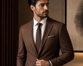 Schokoladenbrauner Leinenanzug, Herren 2-Teile Slim Fit Formelle Hochzeits Tuxedo