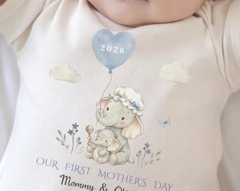 Personalized First Mother's Day Matching Shirts Mommy and Me Elephant Outfit Custom New Mom Gift 1st Mothers Day bodysuit Baby shower gift