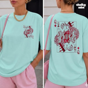 Lesbisk Pride Vintage-T-shirt Queer Estetiska Kläder Sapphic WLW T-shirt Subtil Lesbisk Pride-Gåva Retro Tarotstil Grafisk T-shirt Två Drottningar Chalky Mint
