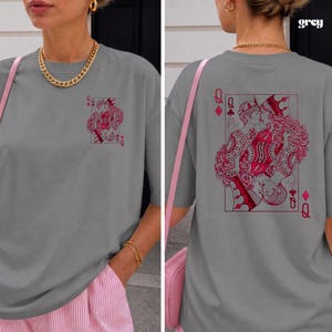 Lesbisk Pride Vintage-T-shirt Queer Estetiska Kläder Sapphic WLW T-shirt Subtil Lesbisk Pride-Gåva Retro Tarotstil Grafisk T-shirt Två Drottningar Grey