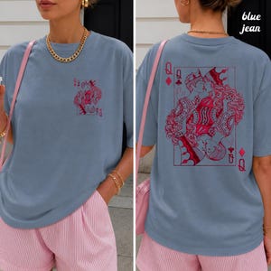 Lesbisk Pride Vintage-T-shirt Queer Estetiska Kläder Sapphic WLW T-shirt Subtil Lesbisk Pride-Gåva Retro Tarotstil Grafisk T-shirt Två Drottningar Blue Jean