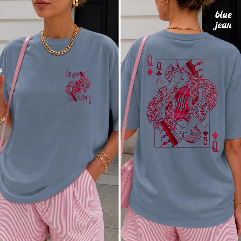 Lesbisk Pride Vintage-T-shirt Queer Estetiska Kläder Sapphic WLW T-shirt Subtil Lesbisk Pride-Gåva Retro Tarotstil Grafisk T-shirt Två Drottningar Blue Jean