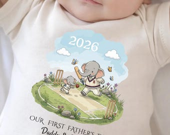 Primer Día del Padre: Camiseta y body a juego. Regalo personalizado para papá aficionado al cricket. Nuestros conjuntos para el primer Día del Padre. Regalo personalizado para papá primerizo.
