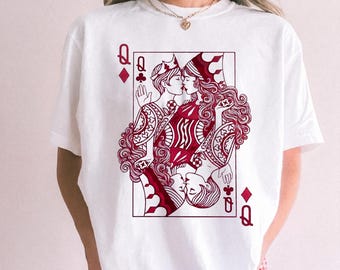 Lesbisk stolthetskjorta TwoQueens kyssande spelkort T-shirt Vintage Tee Queer skjorta feministisk outfit Plus size kläder Present till henne Kortälskare