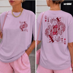Lesbisk Pride Vintage-T-shirt Queer Estetiska Kläder Sapphic WLW T-shirt Subtil Lesbisk Pride-Gåva Retro Tarotstil Grafisk T-shirt Två Drottningar Orchid