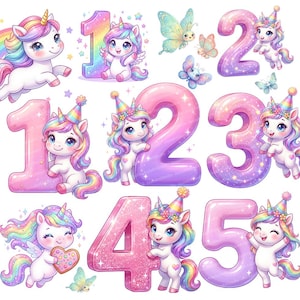 100 PNG. Pacchetto unicorno - Unicorno pastello, acquerello. PNG arcobaleno. Clipart per bambini