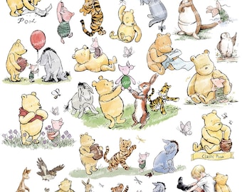 Hochwertige PNG-Dateien (60 Stück, 5000 px). Klassische Winnie-Puuh-Cliparts. Digitaler Download.