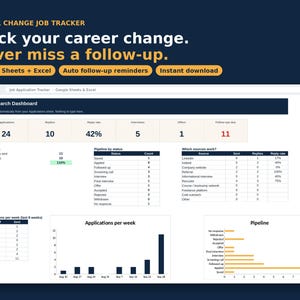 Career Change Job Tracker, Job Application Spreadsheet, Google Sheets + Excel, Career Planner (Digital Download)
