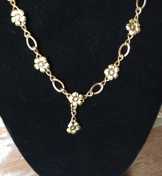 Vintage Gold filled flower necklace - image 1