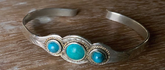 Sterling silver turquoise cuff bracelet Mexico - image 5