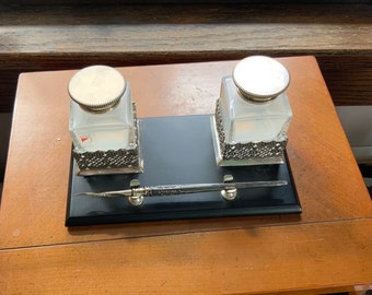 Italian Sterling and .800 Colle Inkwell & Stand/Sterling silver pen