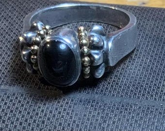 Lagos Sterling silver and 18kt yellow gold Black onyx caviar ring