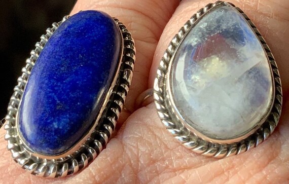 Large Sterling silver lapis lazuli and moonstone rings View 3