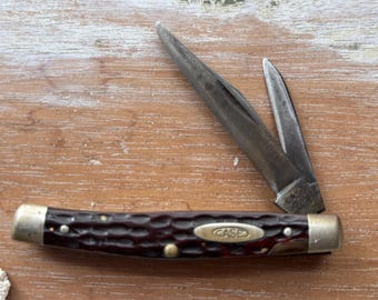 Case XX USA 6244 2 blade knife Brown jig bone handles 1978 2 Dot knife