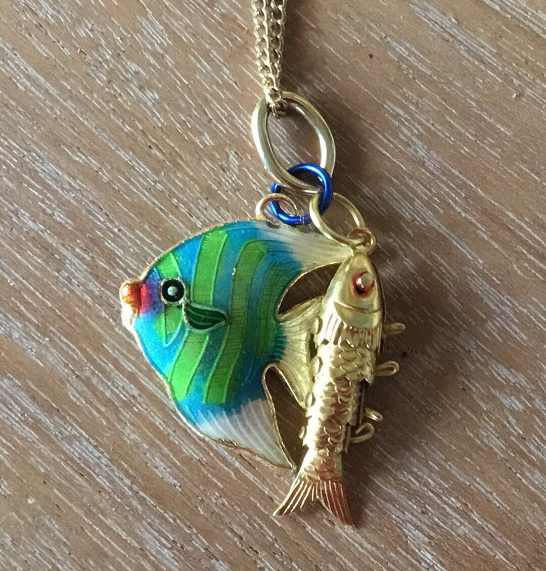 Enamel and Articulated Gold Fish Pendant and Necklace Etsy