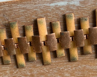 Unique Vintage artisan made copper enamel bracelet