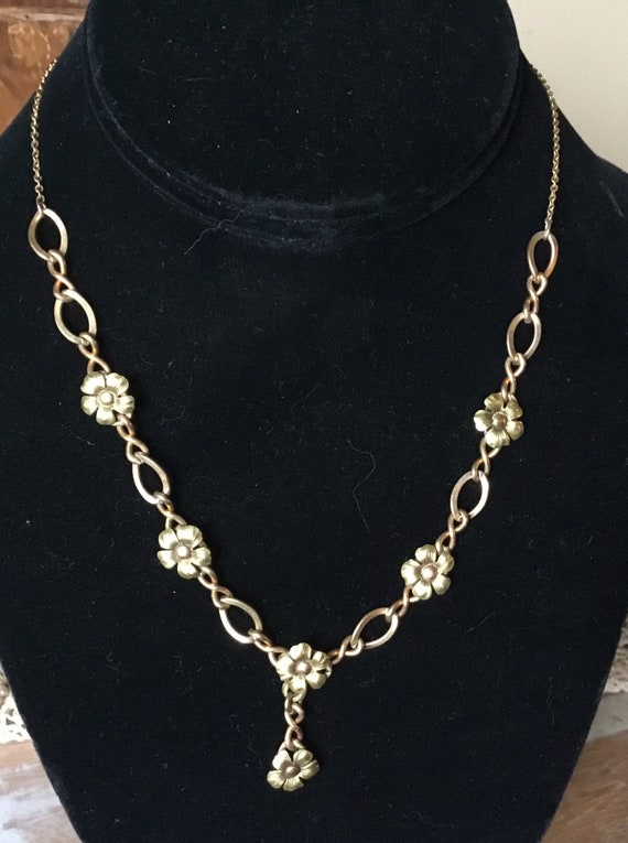 Vintage Gold filled flower necklace - image 2