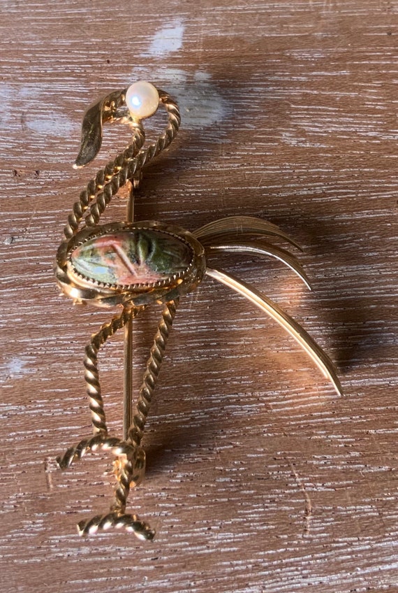 dce Gold filled flamingo brooch with scarab and re