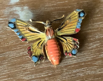 Sterling silver colorful enamel butterfly brooch