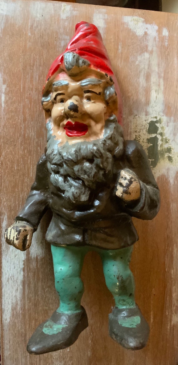 Rare Antique Cast Iron Garden Gnome or Doorstop Etsy
