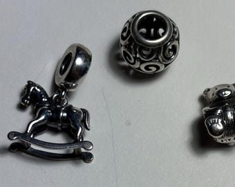 3 Sterling silver original Pandora charms/child themed
