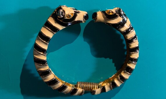 Kenneth Jay Lane KJL Zebra Cuff Hinge Bracelet - image 2