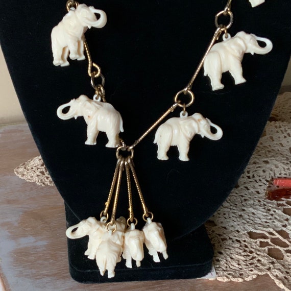 Vintage cream colored elephant charm necklace wit… - image 3