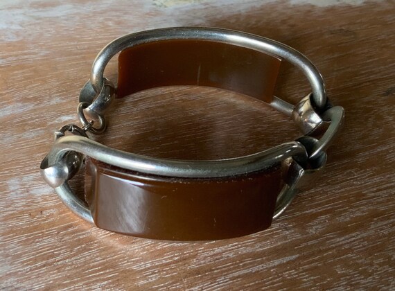 Brown Bakelite chrome bracelet - image 4