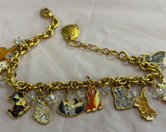 The Bradford Exchange Gold-tone Cat Enamel Charm Bracelet with Multicolor Cats