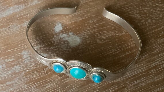 Sterling silver turquoise cuff bracelet Mexico - image 2