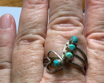 Native American Zuni Indian Sterling Silver bypass Heart Turquoise Ring