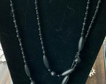 long glass jet black beads/vintage