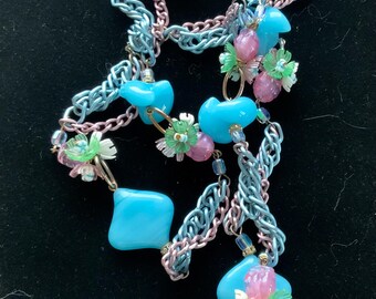 vintage colored chain glass flowered necklace