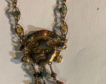 colorful Aztec pendant necklace