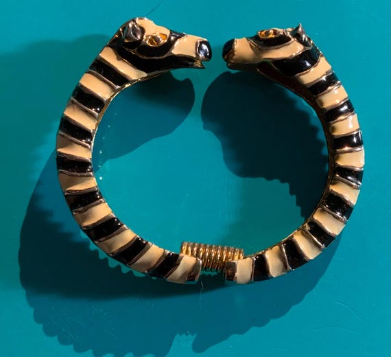 Kenneth Jay Lane KJL Zebra Cuff Hinge Bracelet - image 1
