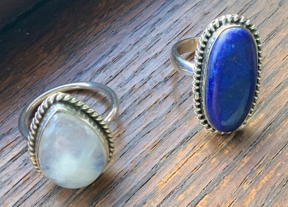 Large Sterling silver lapis lazuli and moonstone rings View 4