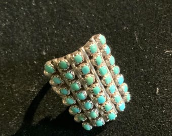 Vintage Zuni Turquoise Sterling Silver Ring size 7  Petite Point Snake Eyes